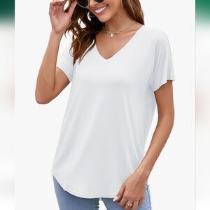 Herou Short Sleeve V Neck Womens Basic  Casual Loose Fit Soft Tees